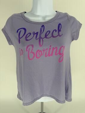 Fifth Sun Girls Small Purple Perfect Is Boring Graphic T Shirt Short Sleeve Tee